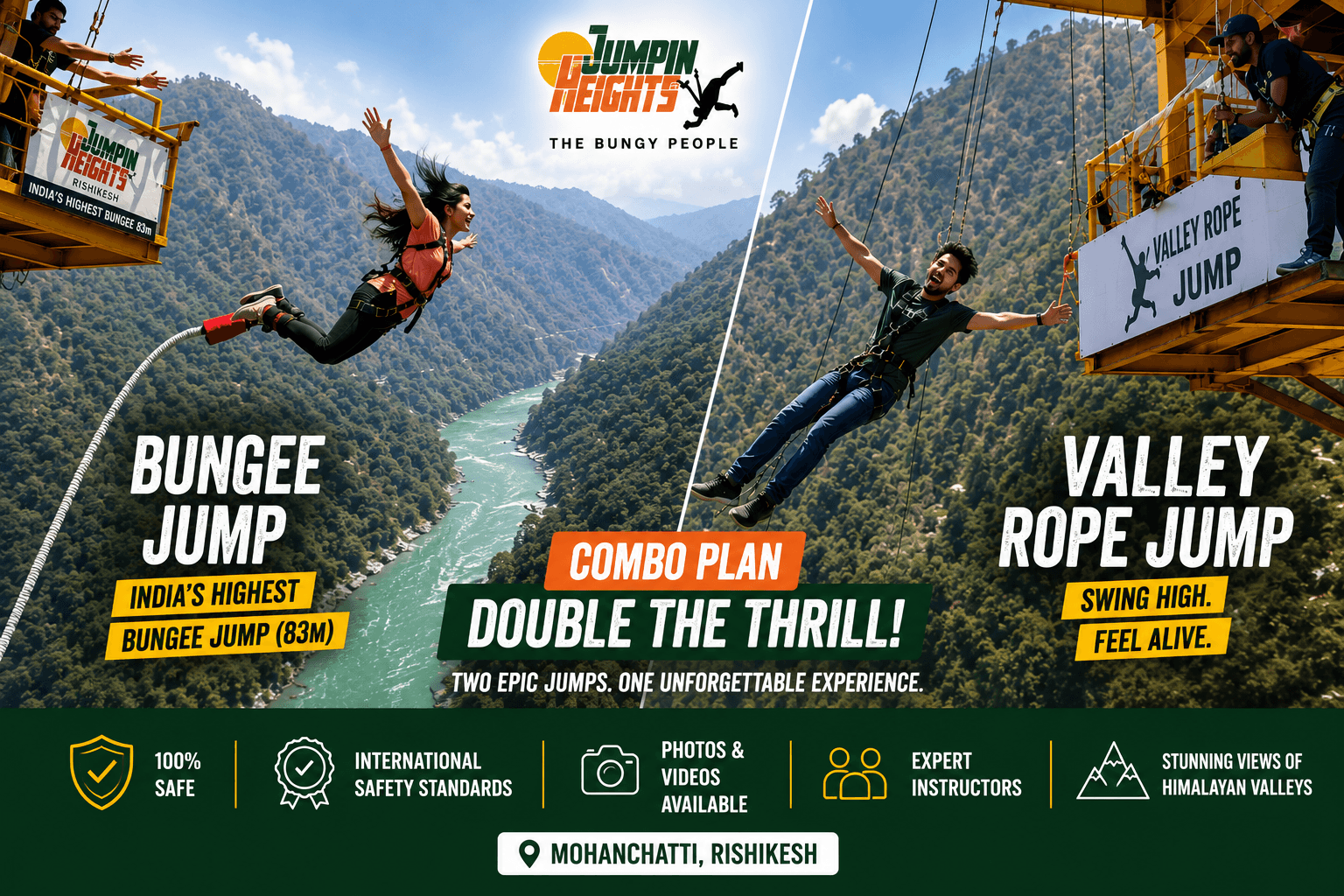 Bungy Jump + Valley Rope Jump in Rishikesh by Jumpin Heights