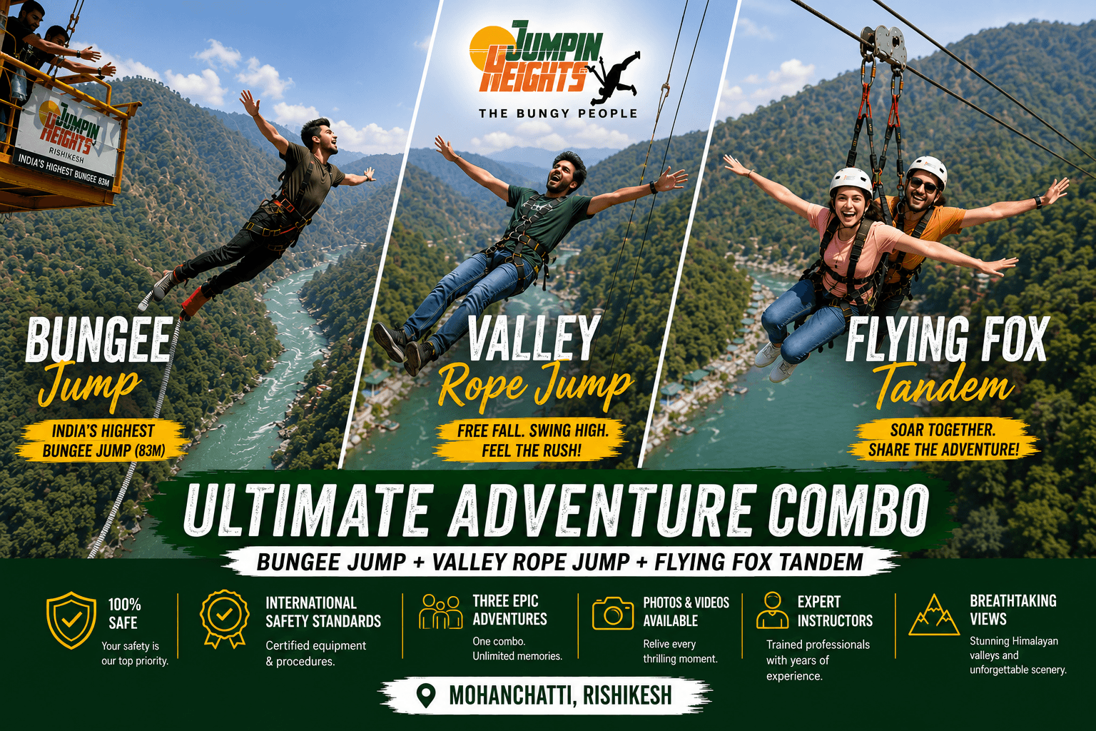 Bungy Jump + Valley Rope + Flying Fox Tandem in Rishikesh by Jumpin Heights